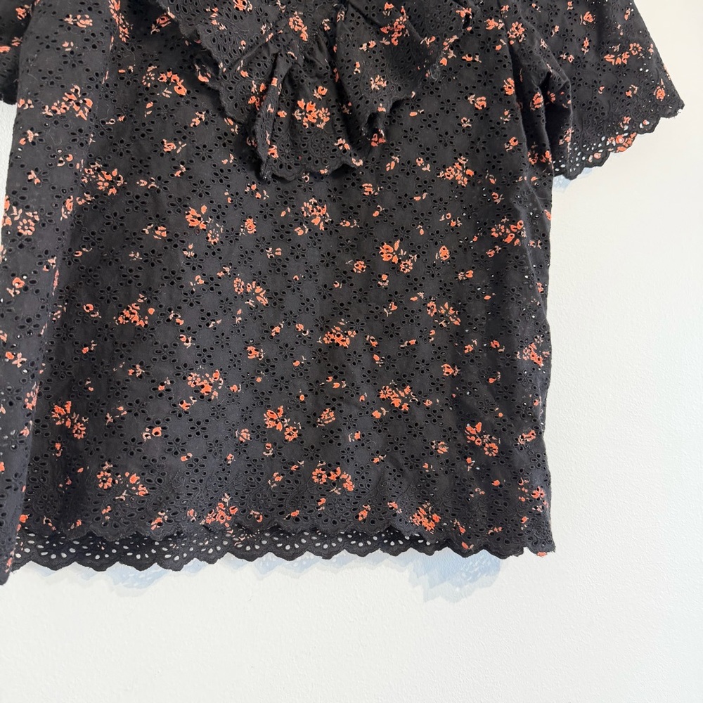 Ulla Johnson Choux Top Black floral ruffle eyelet blouse short sleeve - Picture 8 of 11